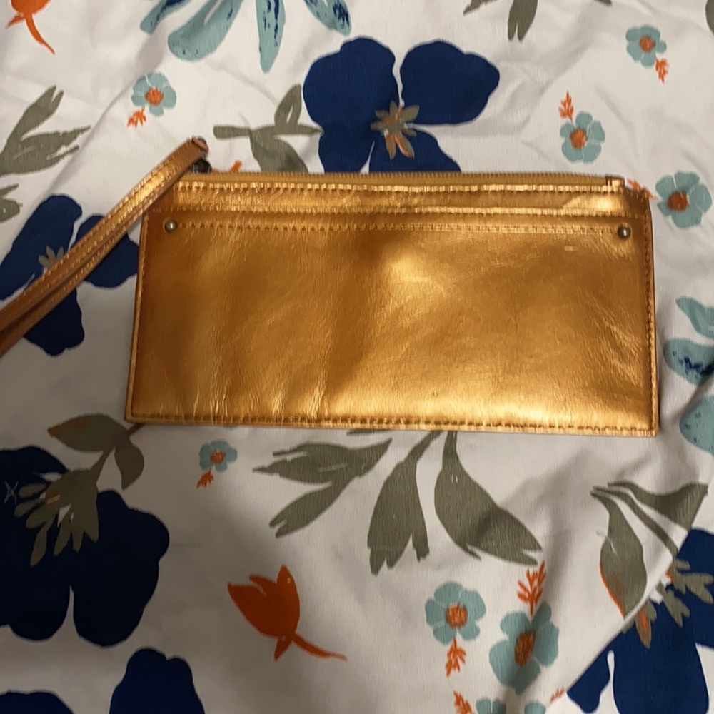 Hobo International Metallic Gold Leather‎ Slim Wristlet Wallet Card Holder - Picture 2 of 4